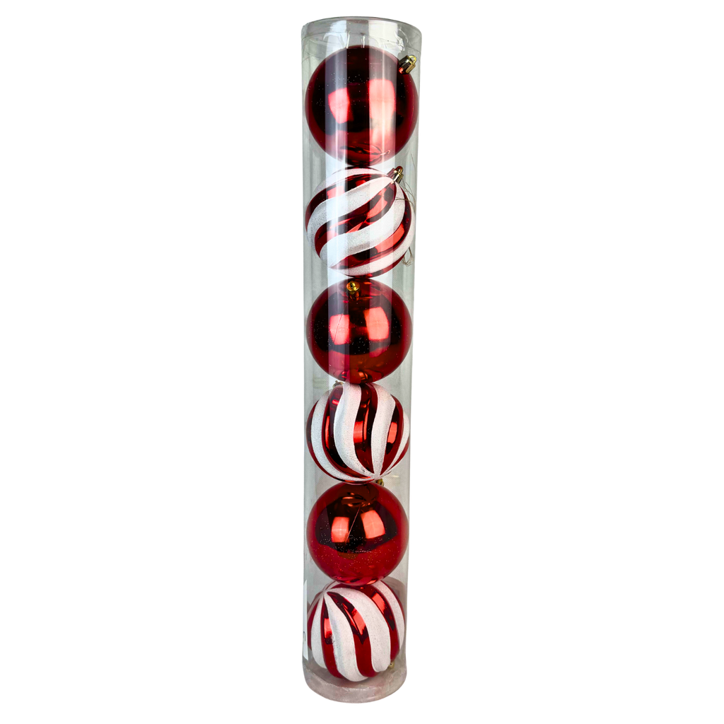 (BHK01244RW) Tubo esfera 10 cm c/6 pz rojo/blanco