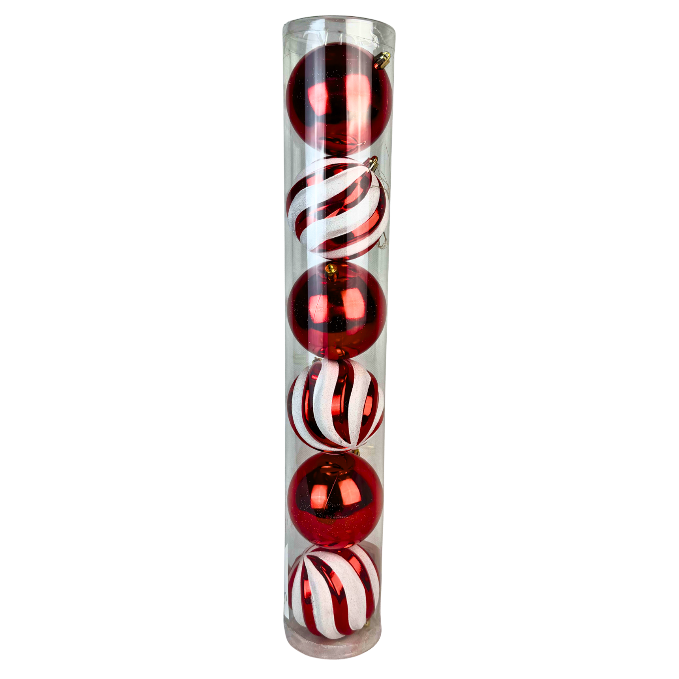 (BHK01244RW) Tubo esfera 10 cm c/6 pz rojo/blanco