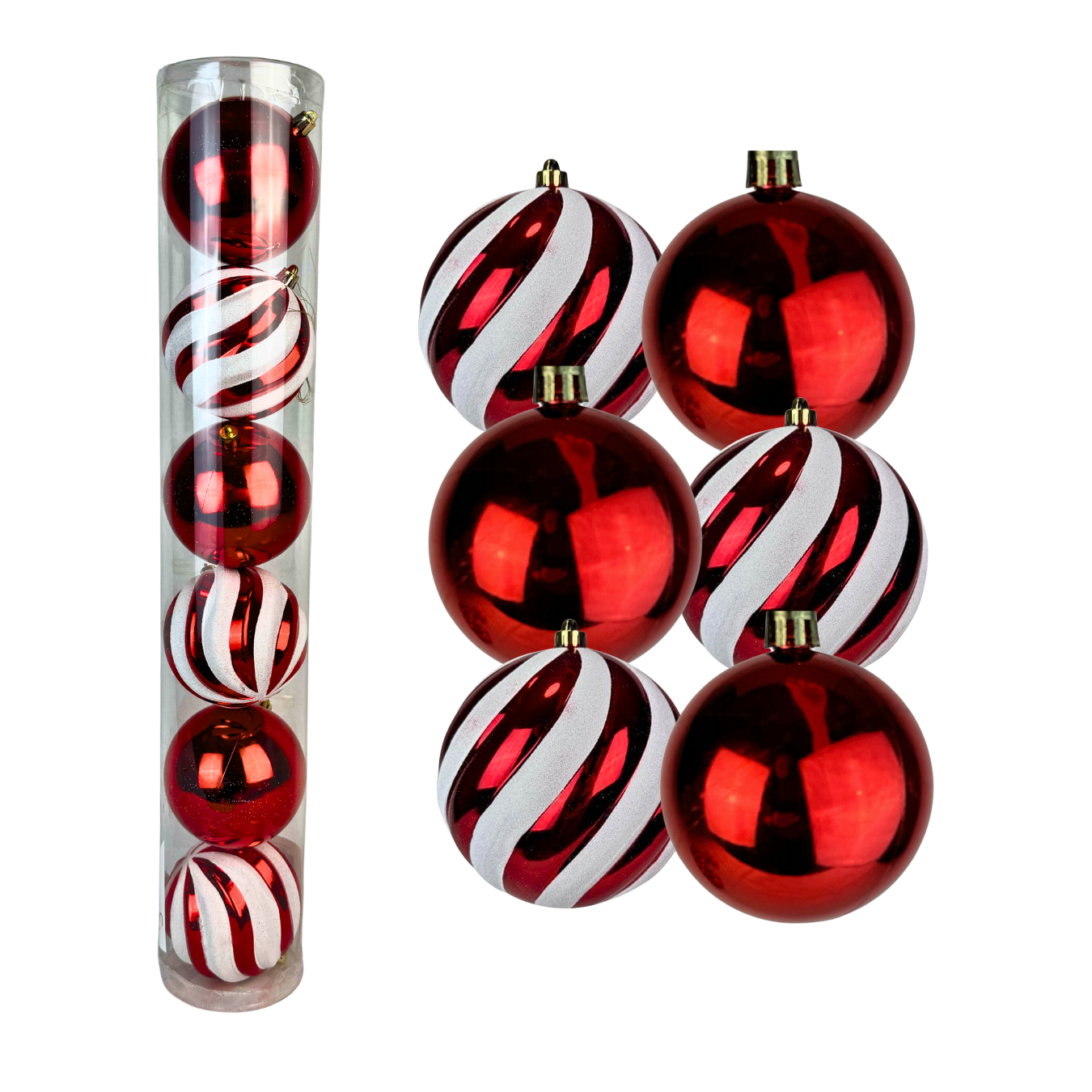 (BHK01244RW) Tubo esfera 10 cm c/6 pz rojo/blanco
