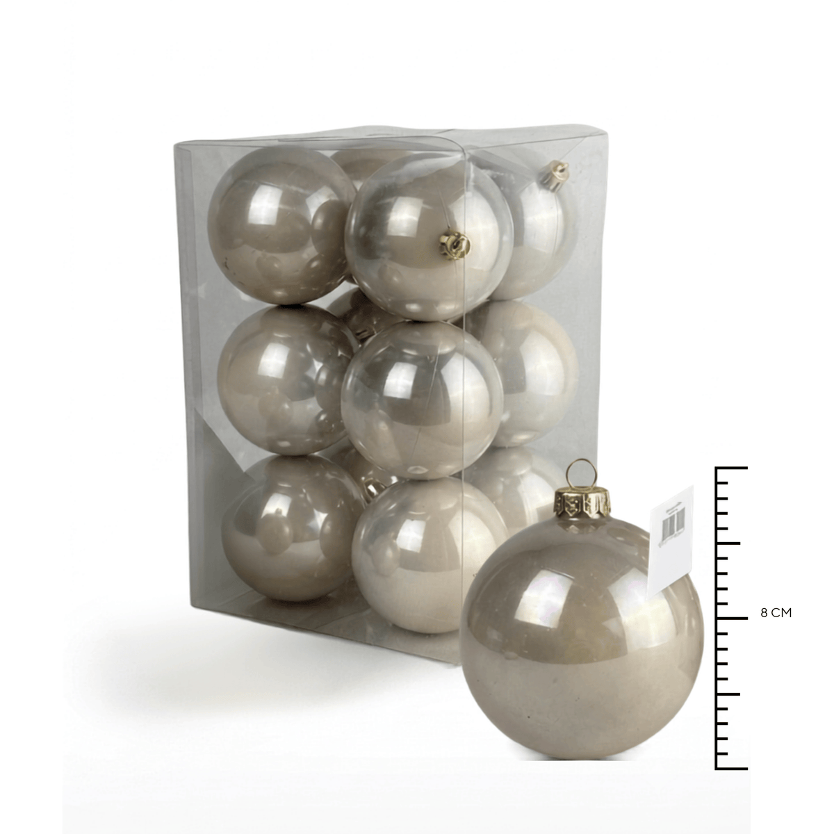 Paq. Esfera Perlizada 8Cm 12Pz Champaña