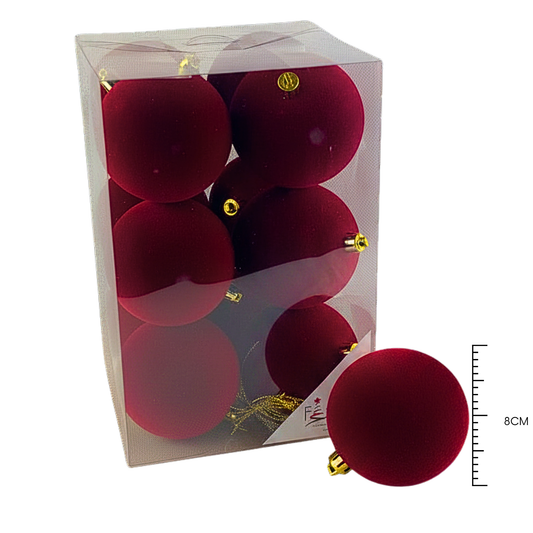 (BHK01315RDK) Paq. Esfera Terciopelo 8 Cm 12 Pz Rojo Obs