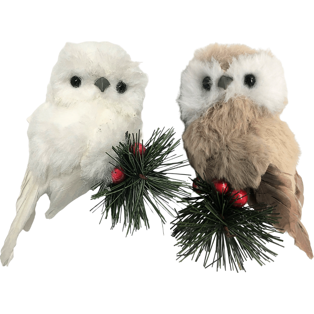 Adorno navideño buho de peluche clip