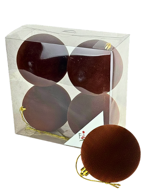 (BHK01316BR) Paq. Esfera Terciopelo 12 Cm 4 Pz Cafe