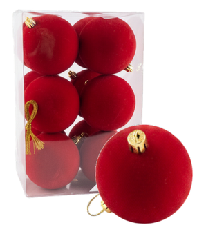 (BHK01315R) Paq. Esfera Terciopelo 8 Cm 12 Pz Rojo