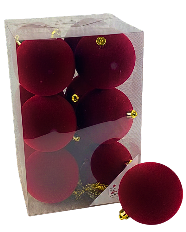 (BHK01315RDK) Paq. Esfera Terciopelo 8 Cm 12 Pz Rojo Obs
