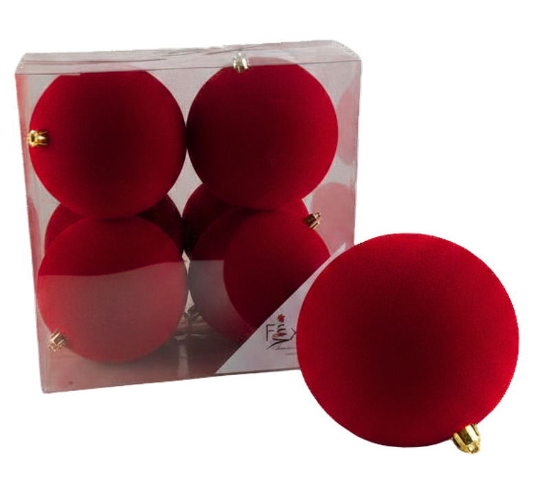 (BHK01316R) Paq. Esfera Terciopelo 12 Cm 4 Pz Rojo