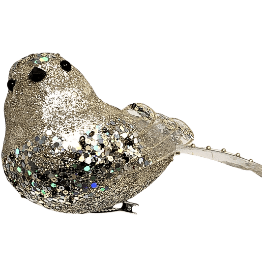 (CCY0228CH) Pajaro glitter clip de 21x10x8.5 cm champaña