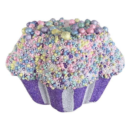 MUFFIN CON CHISPAS 15CM X 9CM LILA