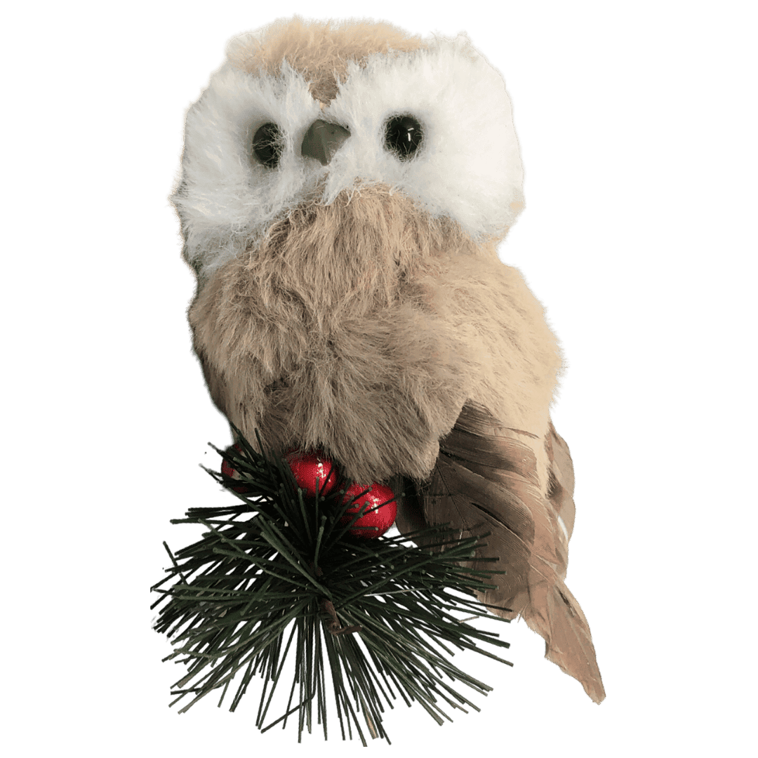 Adorno navideño buho de peluche clip