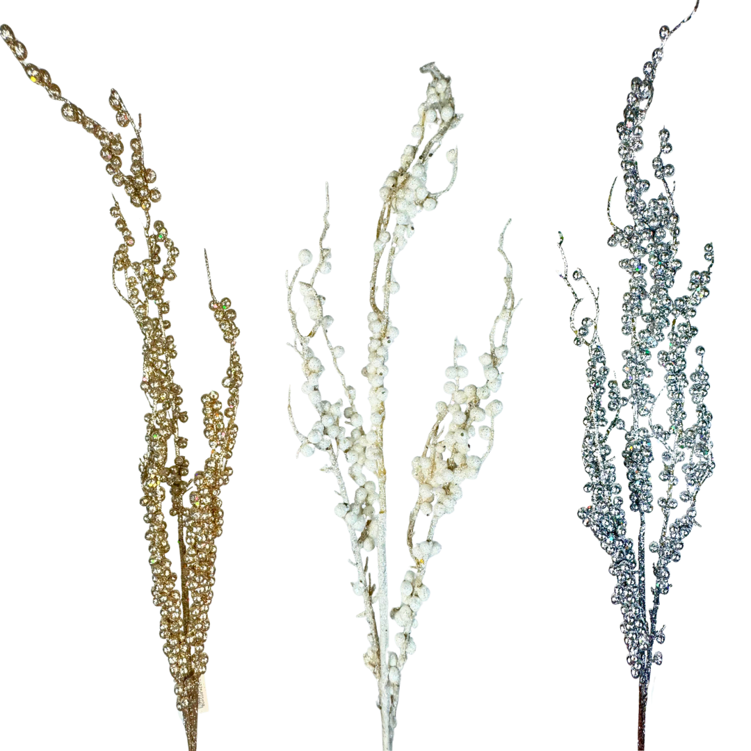 (DTI00425G/DTI00425W/DTI00425S) Follaje bolitas escarchado plata/oro/blanco 100 cm