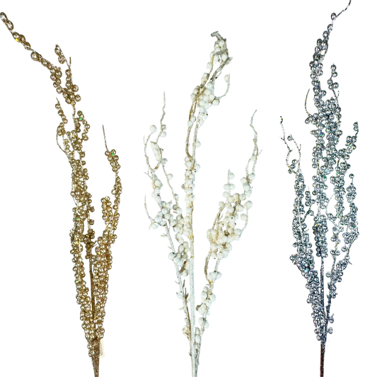 (DTI00425G/DTI00425W/DTI00425S) Follaje bolitas escarchado plata/oro/blanco 100 cm