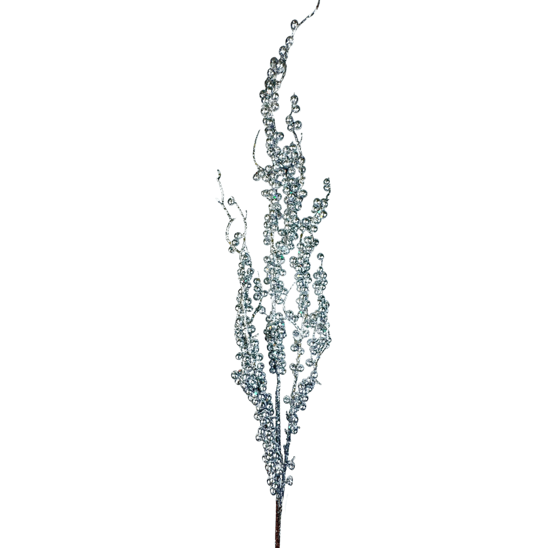 (DTI00425S) Follaje bolitas escarchado plata 100 cm