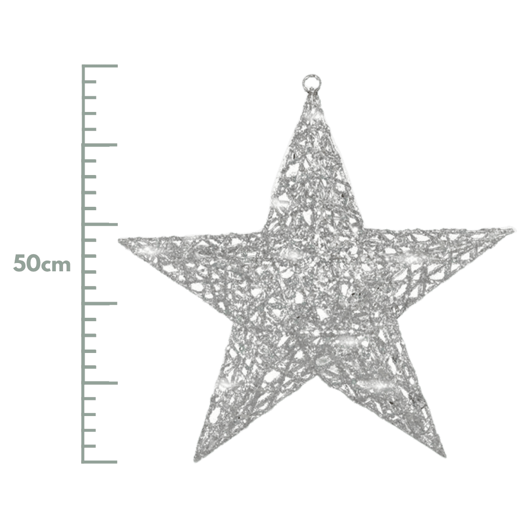 (ESTT-S-070) Estrella mecate c/luz 30/50 cm plata
