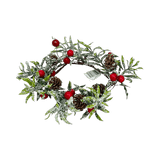 (Fla01524) Mini Corona porta vela Follaje con berries 11Cm Rojo
