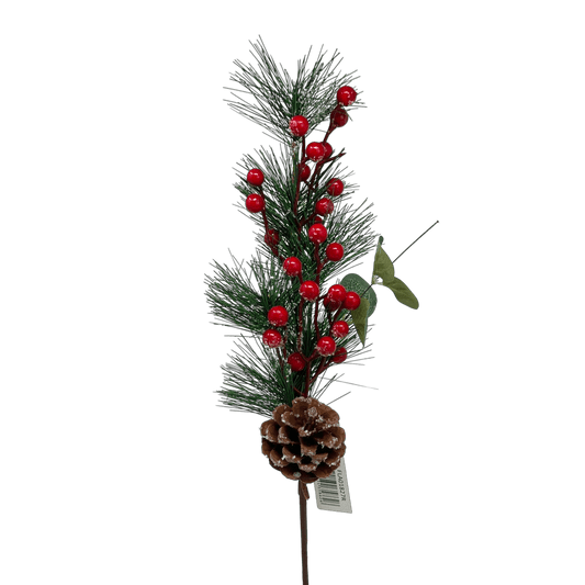 (Fla01827R) Follaje navideño Berries con piñas 50Cm Rojo