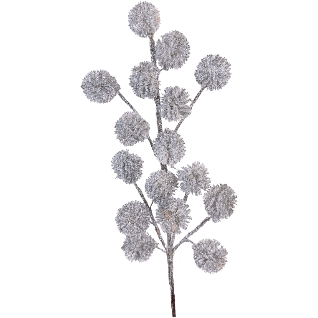 (FLA02882S) Follaje pompon nevado 70cm plata