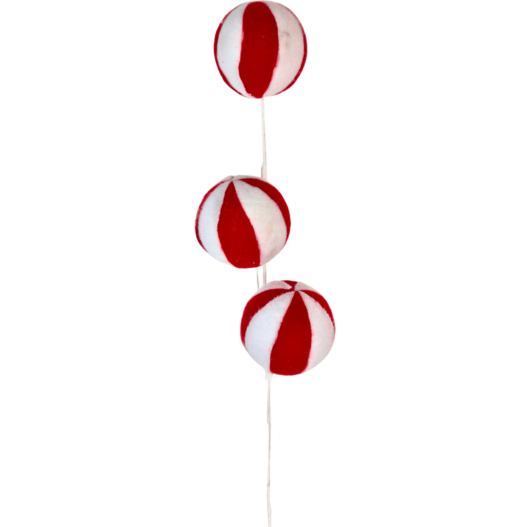 (FLA03096) Follaje bolas candy bicolor rojo con blanco 59 cm