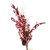 (Fll1036Rj) Follaje berrys envejecido con pina 60Cm Rojo