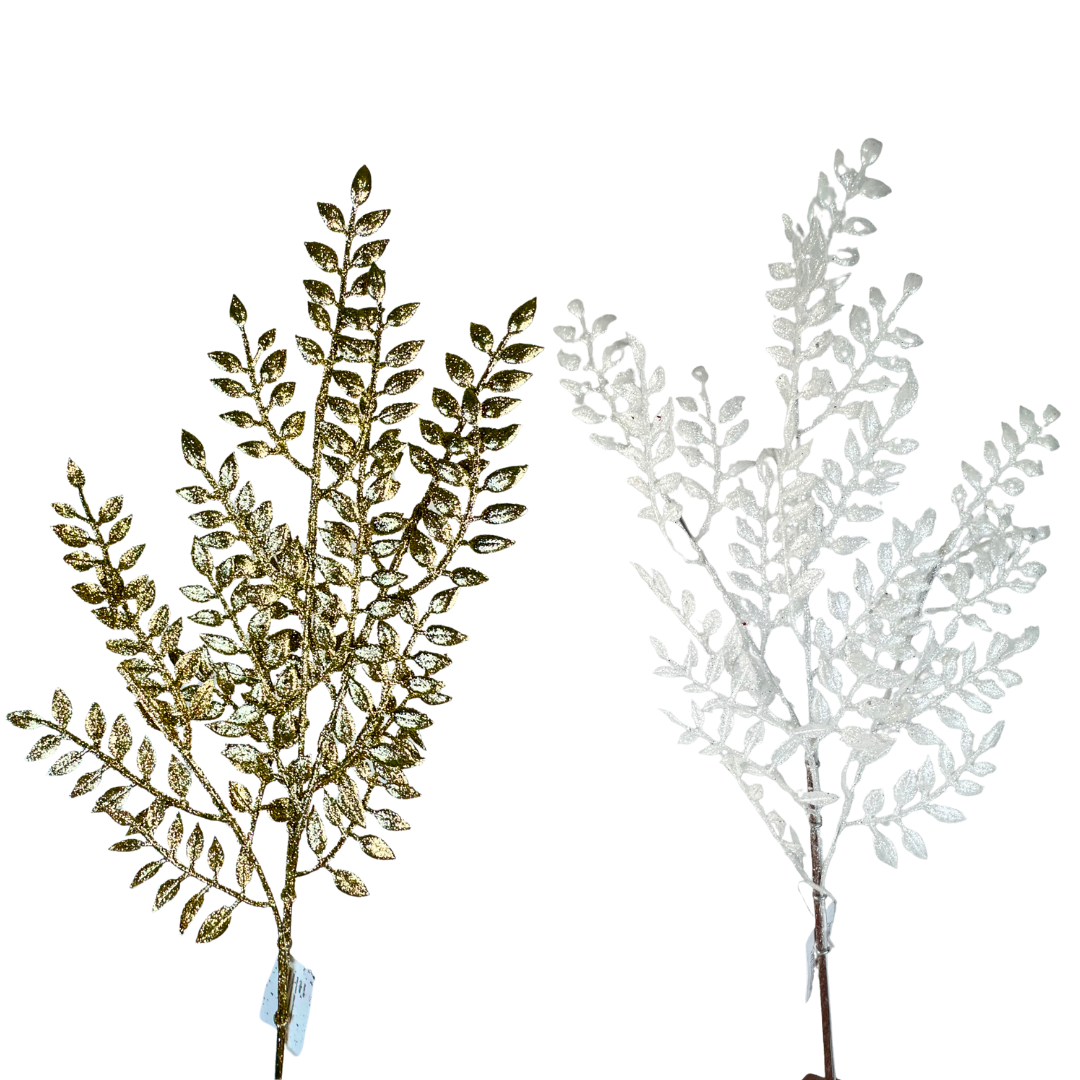 (FLM00326CH/FLM00326W) Follaje hojas metalizadas champagne/blanco 70 cm