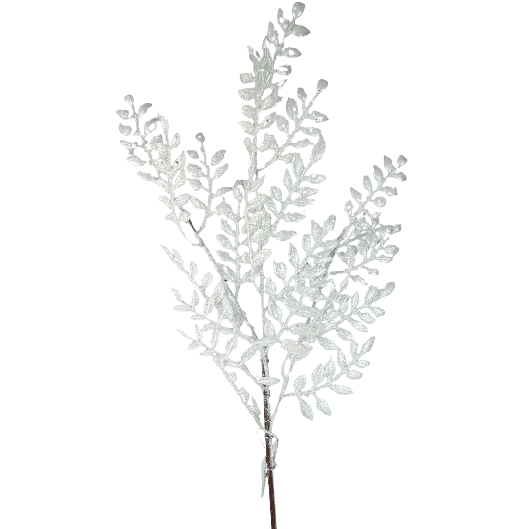 (FLM00326W) Follaje hojas metalizadas blanco 70 cm