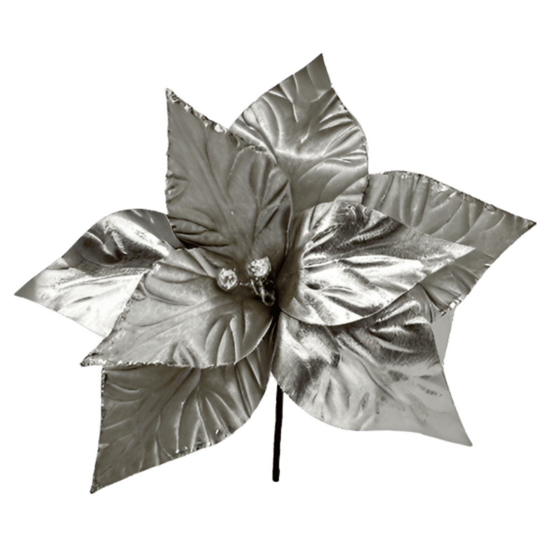 (FLO0662PL) Nochebuena satinada plata 28 cm x 20 cm