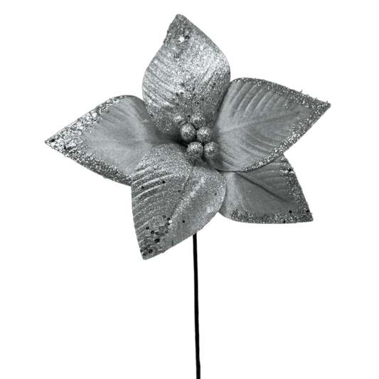 (FLO0667PL) NOCHEBUENA CON LENTEJUELA 30X50CM PLATA