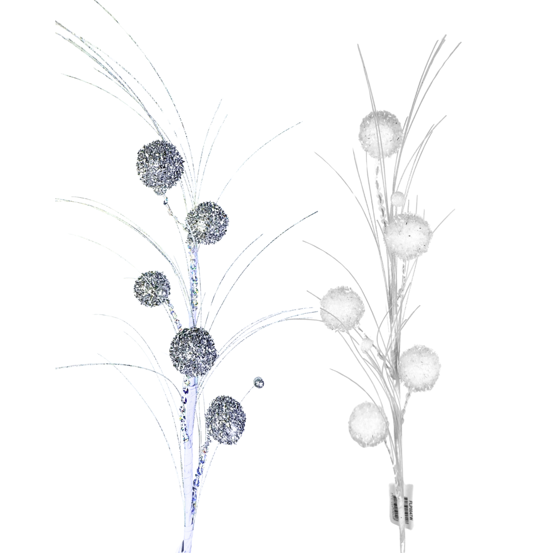 (FLP0047S/FLP0047W) Follaje bolas tinsel blanco/plata 70 cm