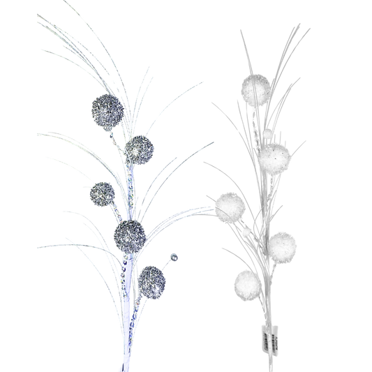 (FLP0047S/FLP0047W) Follaje bolas tinsel blanco/plata 70 cm