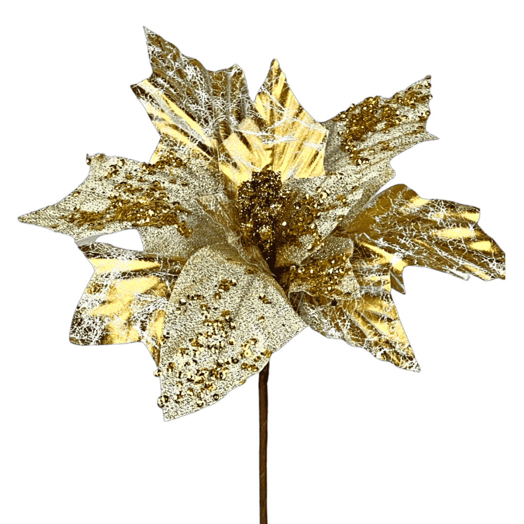 (FLQ09109G) Nochebuena metalica craquelada oro 24 cm x 40 cm