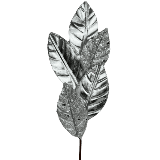 (Flq09130S) Follaje De Hojas C/Escarcha 55Cm Plata