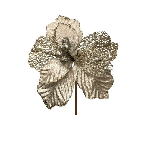 (FLQ09158CH) Nochebuena con malla champagne 40 cm x 18 cm