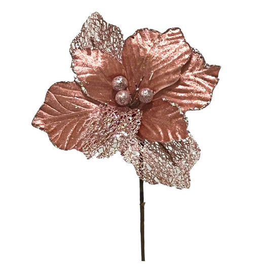 (FLQ09158OP) Nochebuena con malla rose gold 40 cm x 18 cm