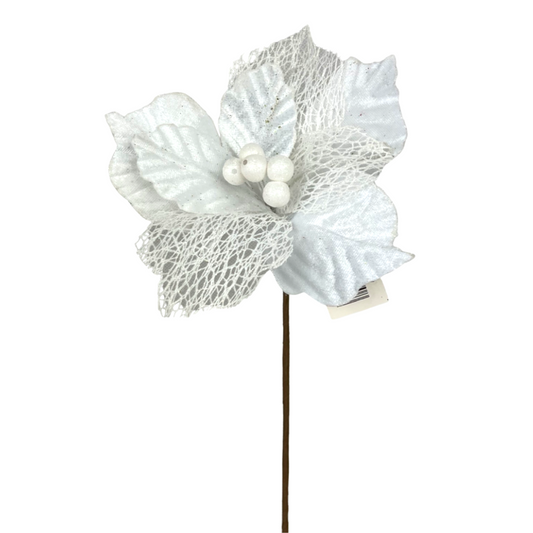 (FLQ09158W) Nochebuena con malla blanco 40 cm x 18 cm