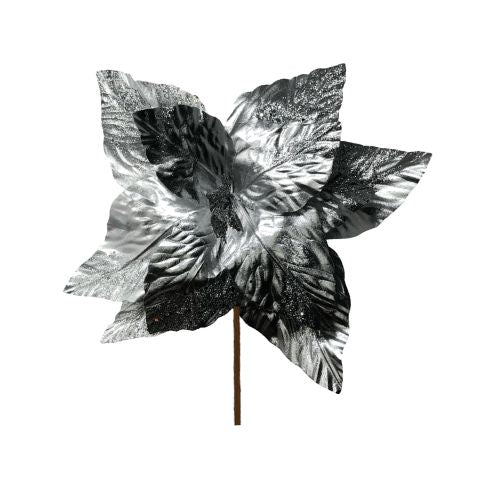 (FLQ09199S) Nochebuena metalica escarchada 35x55 cm plata