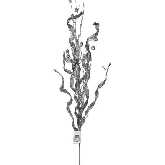 (Flq09290S) Follaje Escarchado Curly 80Cm Plata