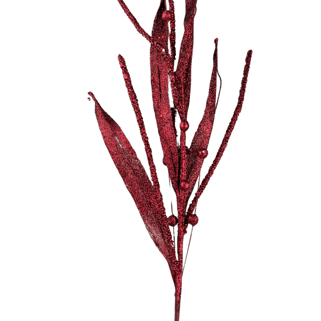 (28945) Follaje Hoja escarchada 87Cm Rojo