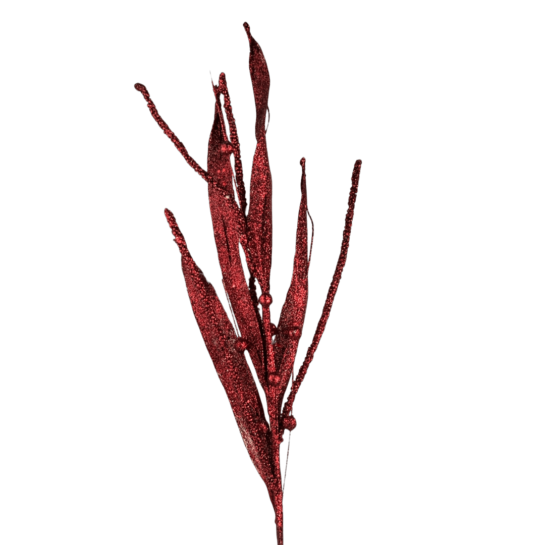 (28945) Follaje Hoja escarchada 87Cm Rojo