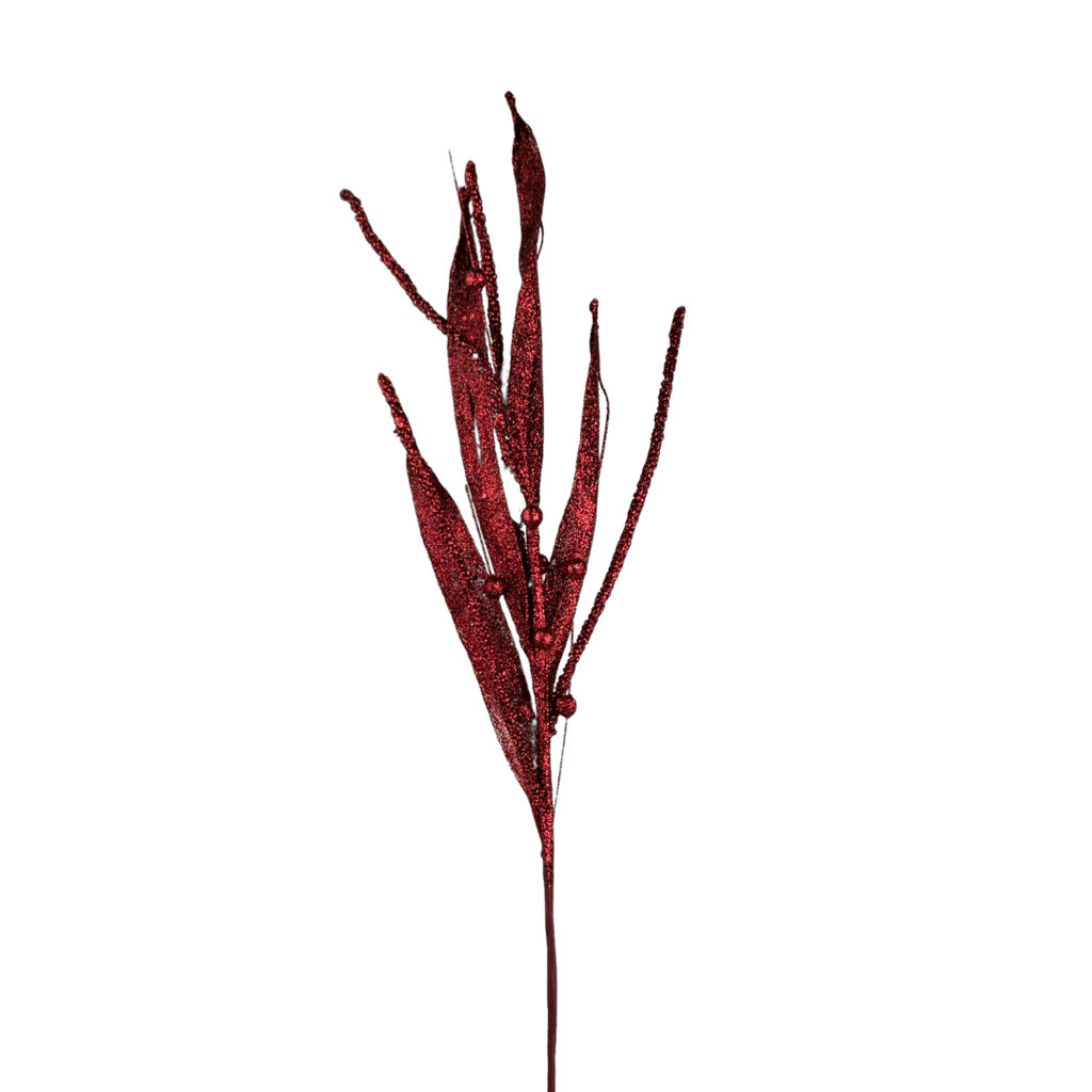 (28945) Follaje Hoja escarchada 87Cm Rojo