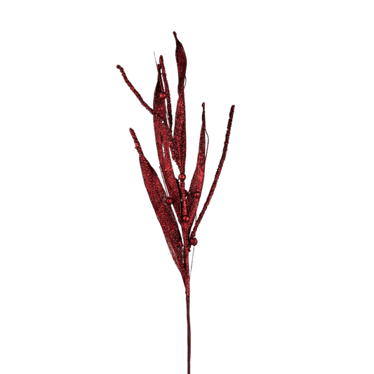 (28945) Follaje Hoja escarchada 87Cm Rojo