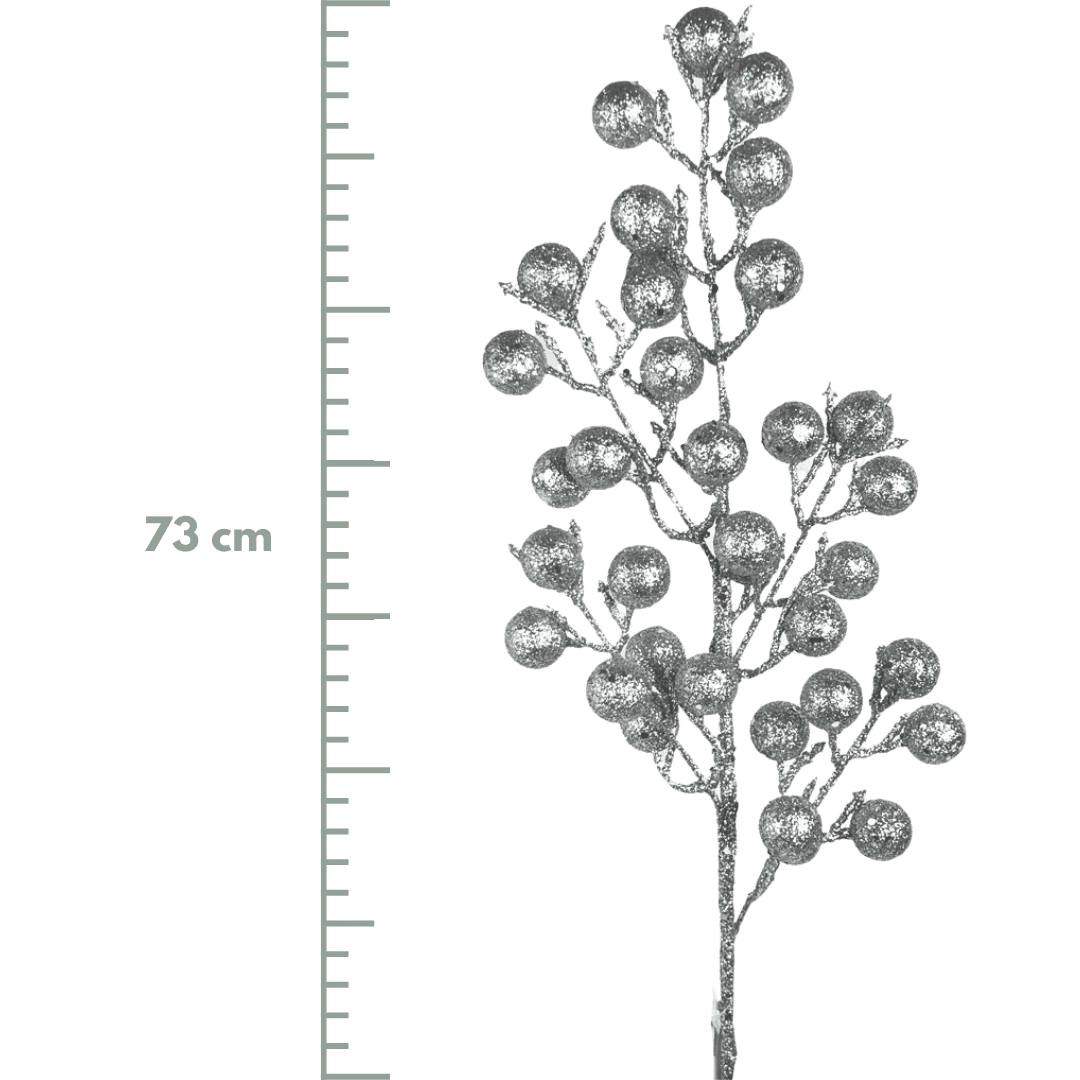 (FLQ09330S) Follaje berries metalizado 73 cm plata