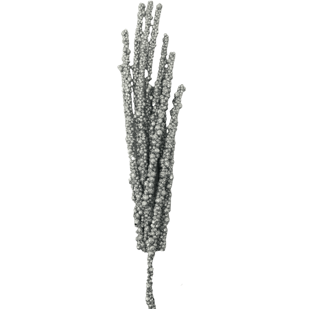 (FLQ09668S) Follaje metalico bolitas plata 73 cm