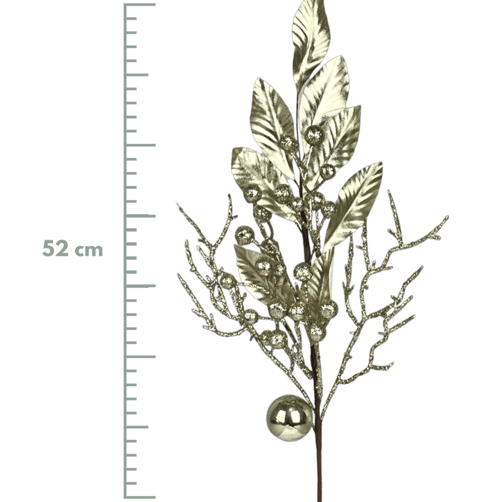 (FLQ09771CH) Follaje Hojas con Esfera 52 cm Champagne
