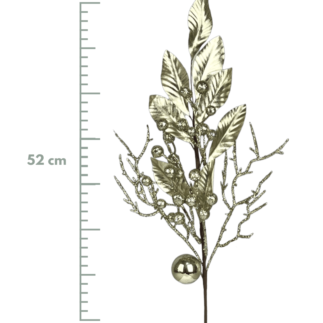 (FLQ09771CH) Follaje Hojas con Esfera 52 cm Champagne