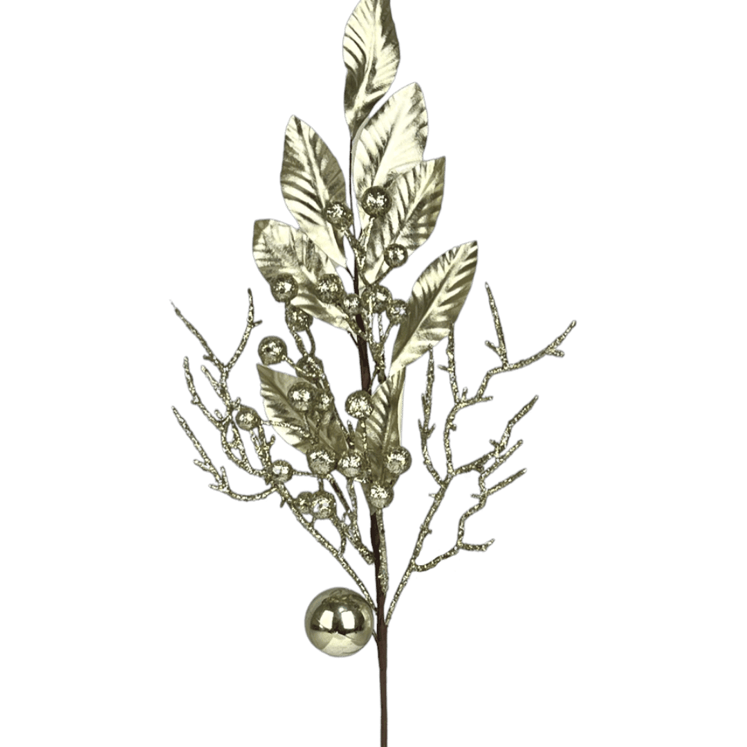 (FLQ09771CH) Follaje hojas con esfera 52 cm champagne