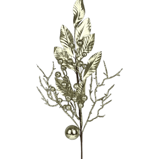 (FLQ09771CH) Follaje hojas con esfera 52 cm champagne