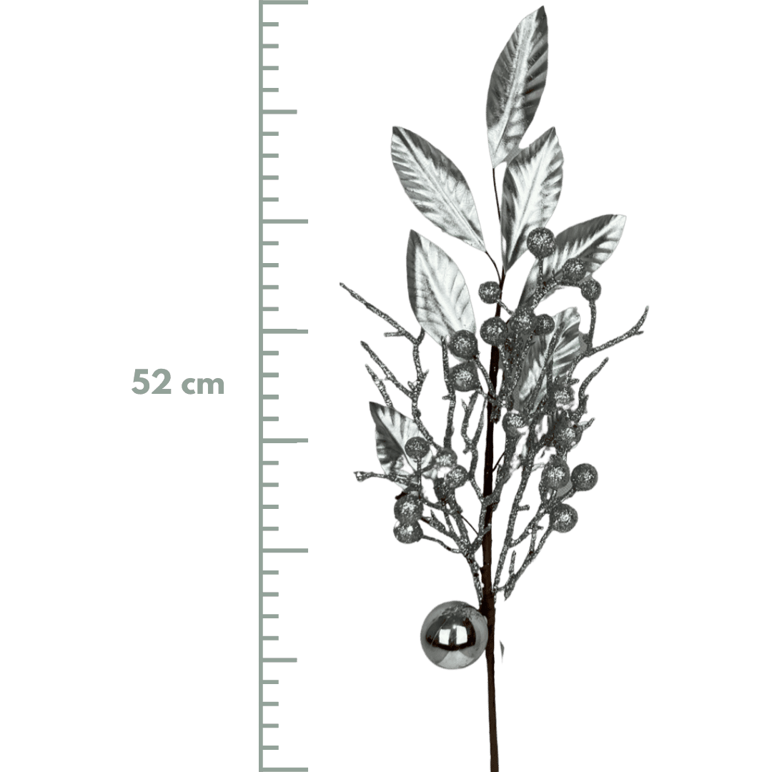 (Flq09771S) Follaje Hojas Con Esfera 52Cm Plata