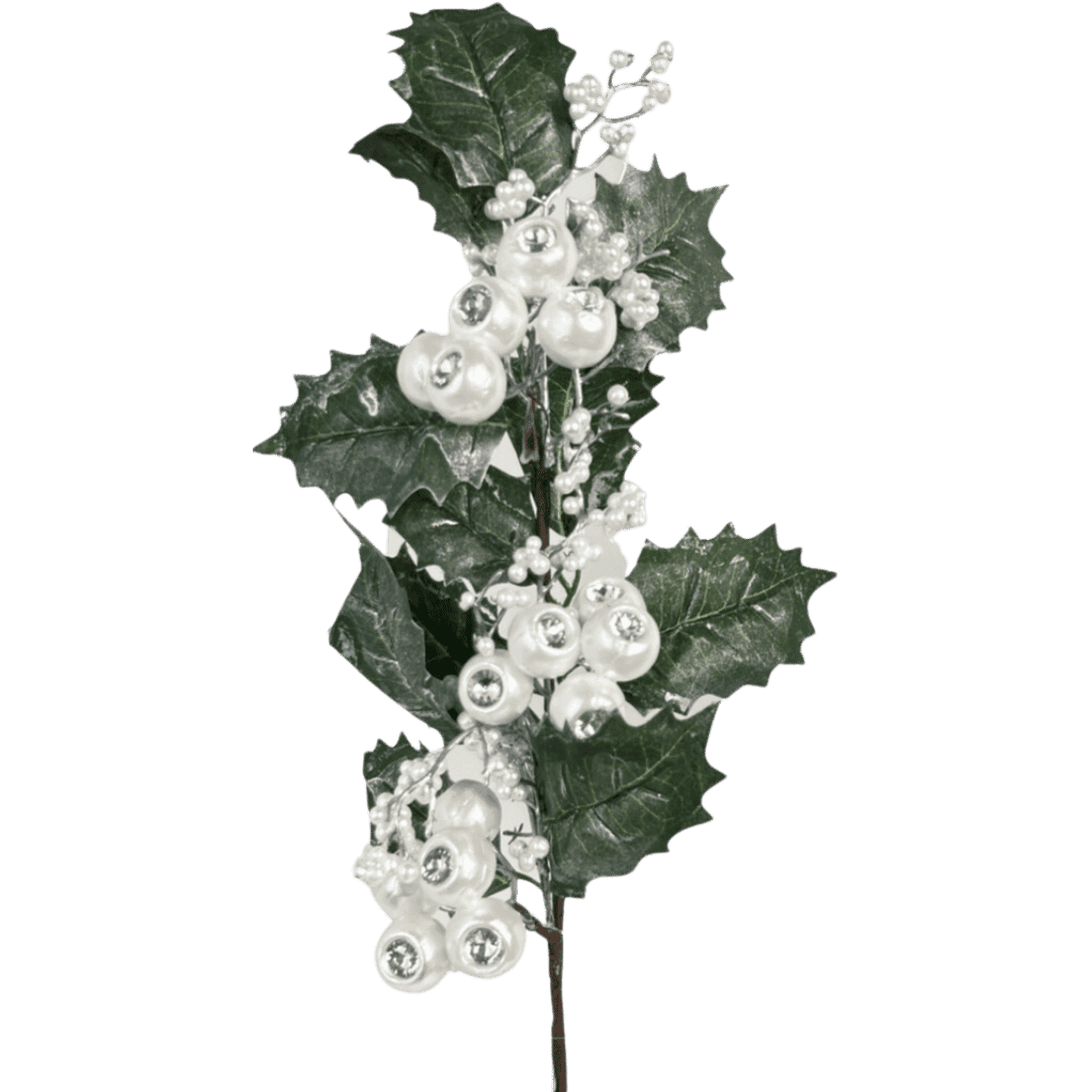 (FLR00771W) FOLLAJE PERLAS HOJAS BLANCAS 55CM