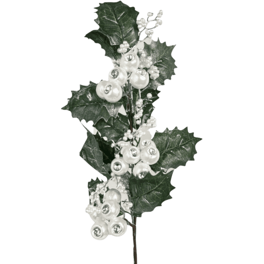 (FLR00771W) FOLLAJE PERLAS HOJAS BLANCAS 55CM