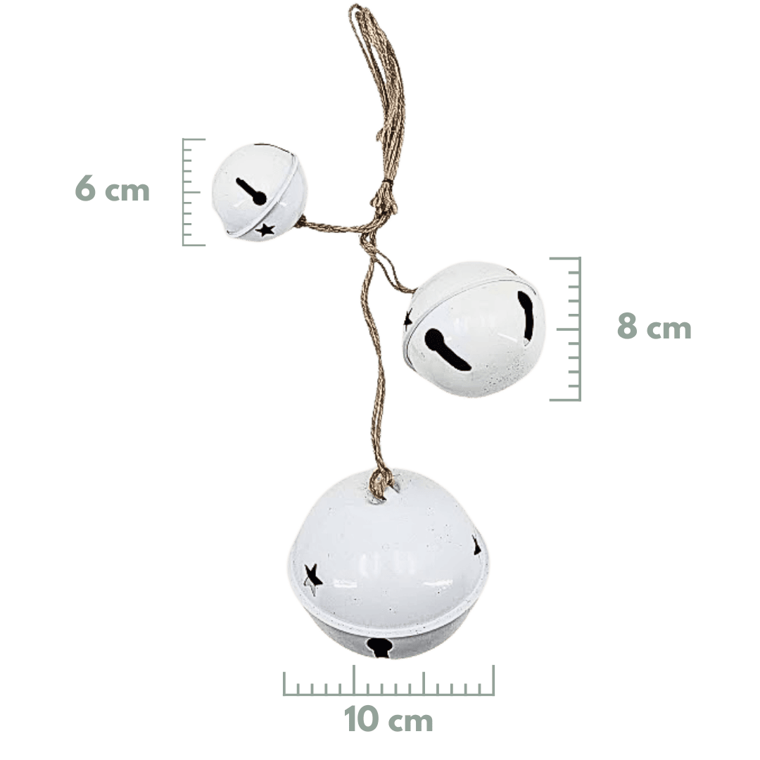 (FLR01212W) 3 Cascabeles de 6, 8 10 cm blanco
