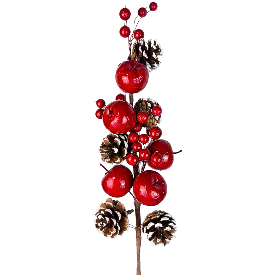 (FLX001304R) Ramo rojo manzanas y piñas 65 cm